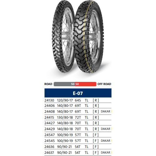Mitas E-07 Dakar & Standard Rear Tire - 50% Off-Road 50% On-Road